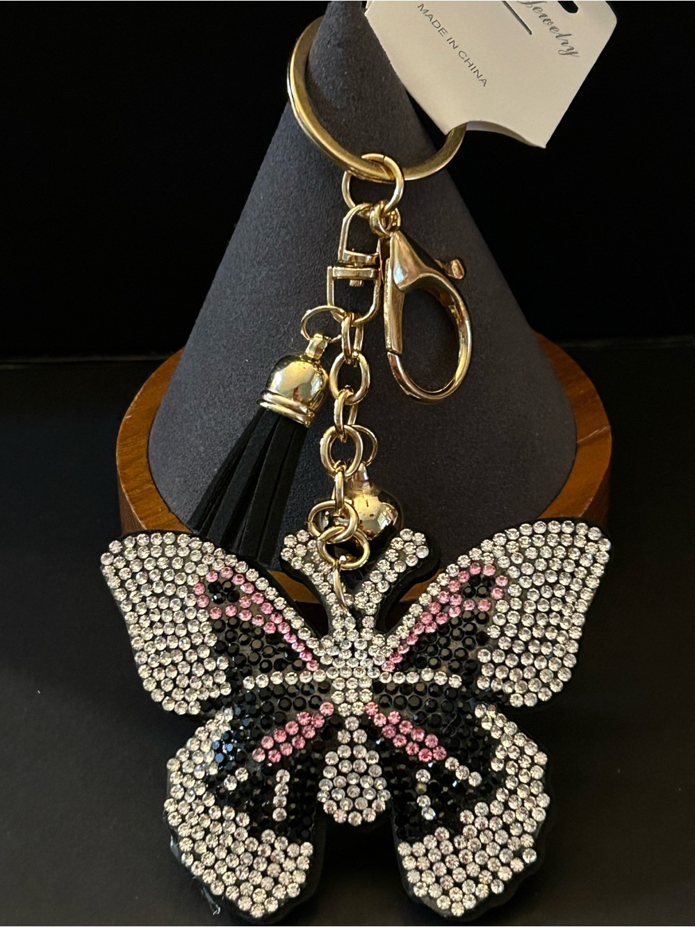 PREMIUM Puffy Crystal Butterfly 🦋 Bag Charm Keychain w/ Goldtone Hardware NWT